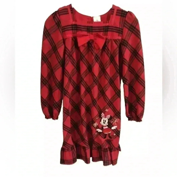Disney Minnie Mouse Red Christmas Plaid Dress Girls size 9/10 bow on top. - Picture 1 of 4